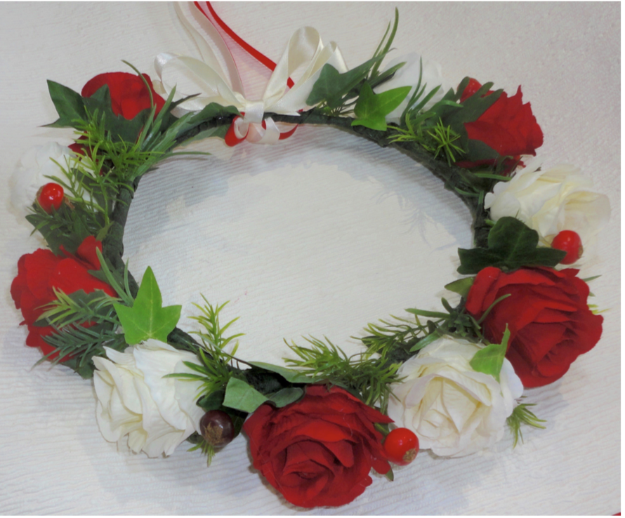 Red & Ivory Rose Crown Headdress